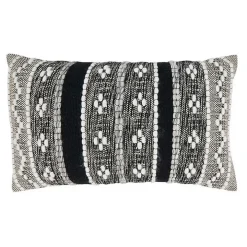 Black and Cream Woven Pattern Lumbar Pillow
