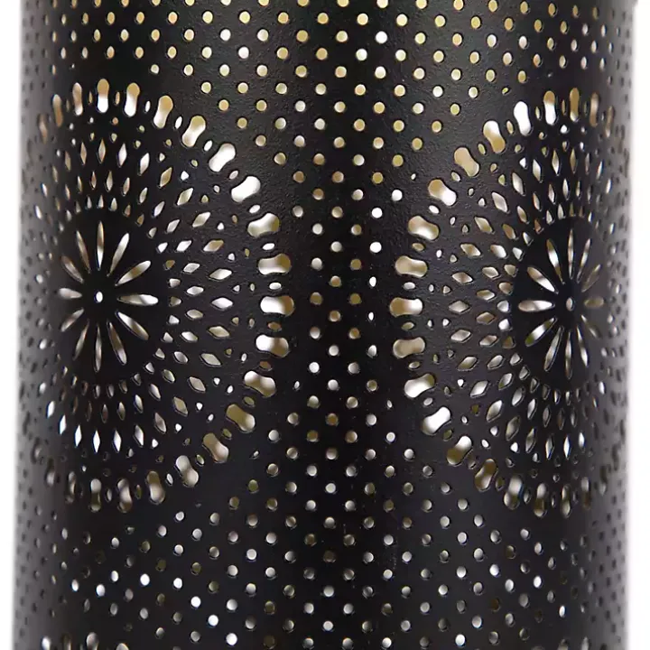 Black and Gold Laser Cut Floral Lanterns, Set of 3