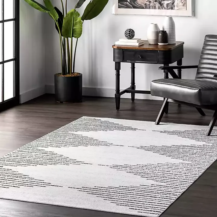 Black and Ivory Diamond Washable Runner