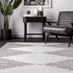 Black and Ivory Diamond Washable Area Rug, 4x6