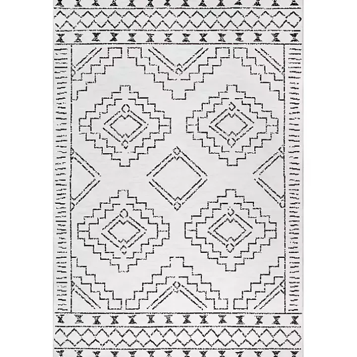 Black and Ivory Moroccan Washable Area Rug, 4x6