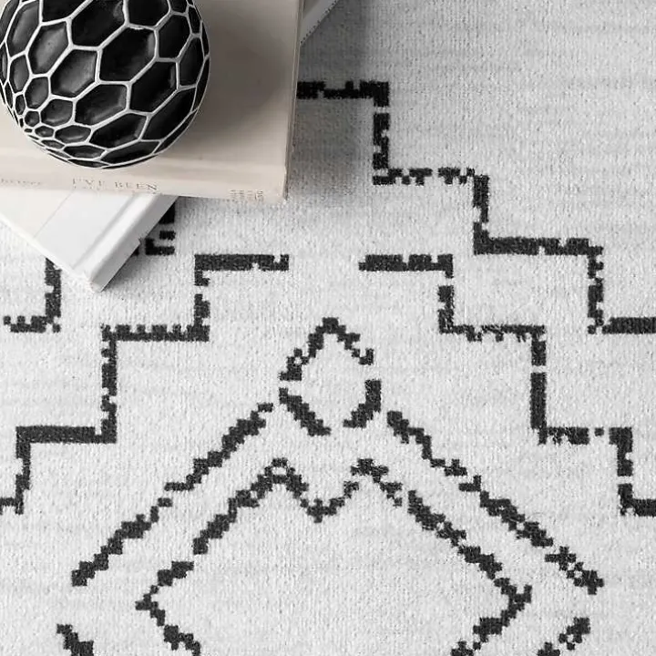 Black and Ivory Moroccan Washable Area Rug, 4x6