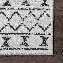 Black and Ivory Moroccan Washable Area Rug, 4x6