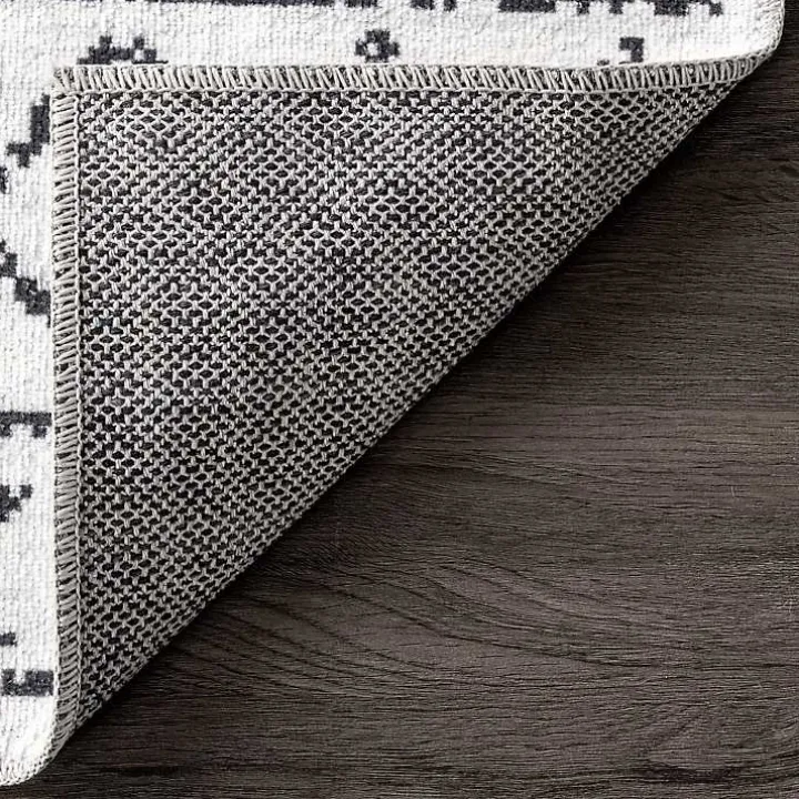 Black and Ivory Moroccan Washable Area Rug, 4x6