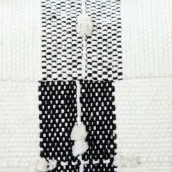 Black and Ivory Textured Plaid Pouf