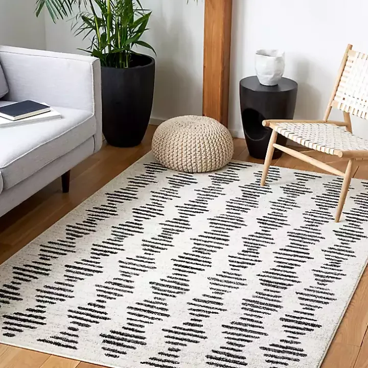 Black and Ivory Tulum Geometric Area Rug, 5x7
