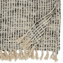 Black and Ivory Woven Stripe Table Runner