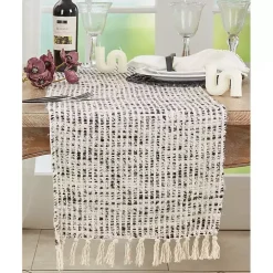 Black and Ivory Woven Stripe Table Runner