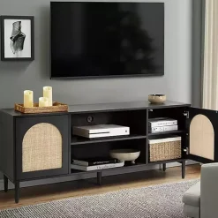 Black and Natural Rattan Media Cabinet
