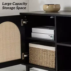 Black and Natural Rattan Media Cabinet