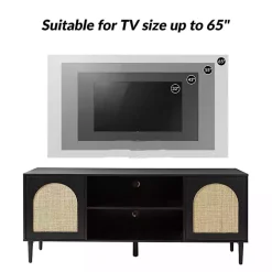 Black and Natural Rattan Media Cabinet