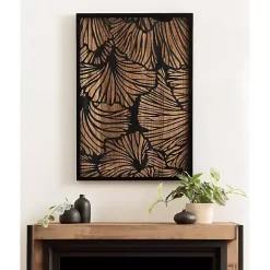 Black and Natural Wood Botanical Wall Plaque