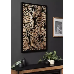 Black and Natural Wood Botanical Wall Plaque