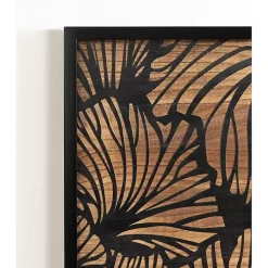 Black and Natural Wood Botanical Wall Plaque