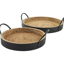 Black and Natural Wood Decorative Trays, Set of 2