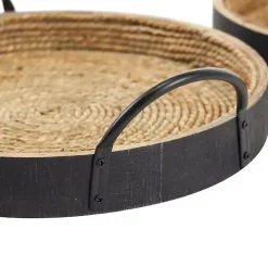 Black and Natural Wood Decorative Trays, Set of 2