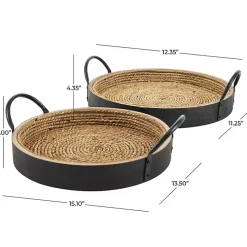 Black and Natural Wood Decorative Trays, Set of 2
