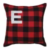 Black and Red Buffalo Plaid Monogram E Pillow