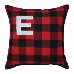 Black and Red Buffalo Plaid Monogram E Pillow