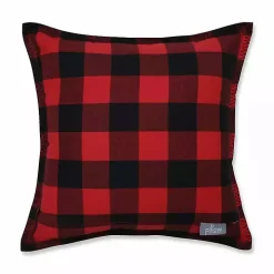 Black and Red Buffalo Plaid Monogram E Pillow