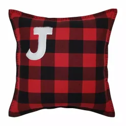 Black and Red Buffalo Plaid Monogram J Pillow