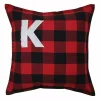 Black and Red Buffalo Plaid Monogram K Pillow