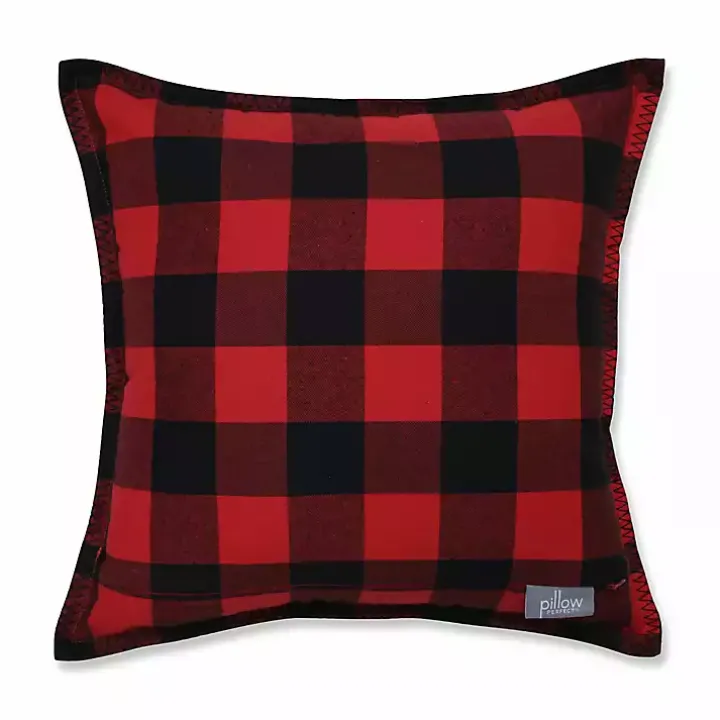 Black and Red Buffalo Plaid Monogram K Pillow