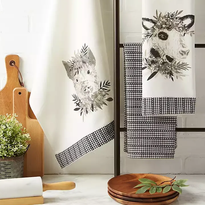 Black and White Animal Kitchen Towels, Set of 3