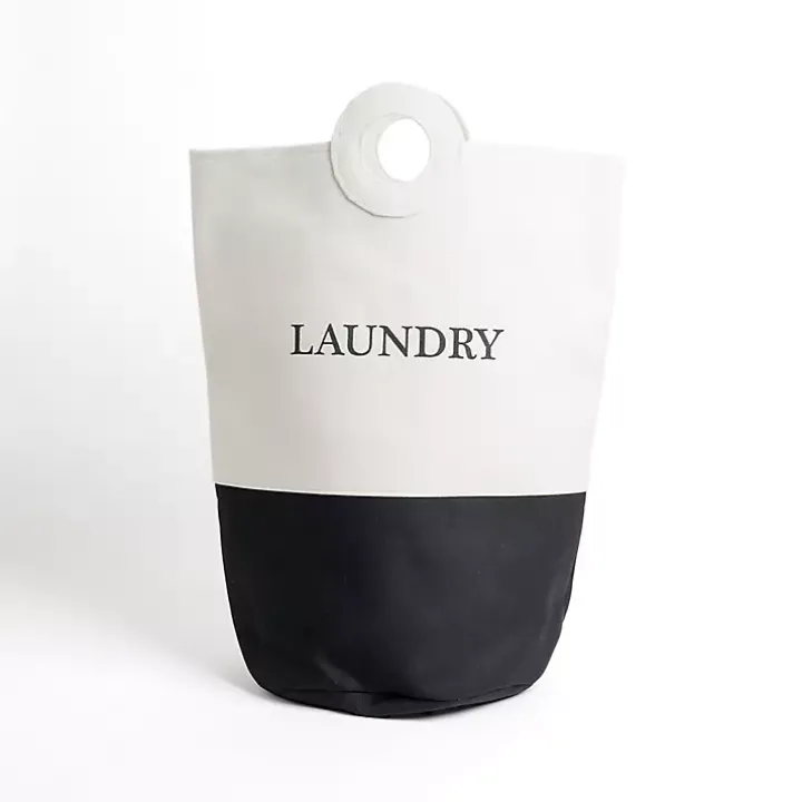 Black and White Canvas Laundry Basket