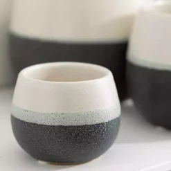 Black and White Ceramic Planters, Set of 3