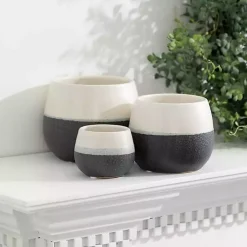 Black and White Ceramic Planters, Set of 3