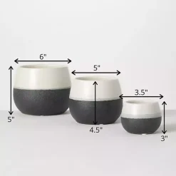 Black and White Ceramic Planters, Set of 3