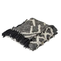 Black and White Cotton Geometric Tufted Throw
