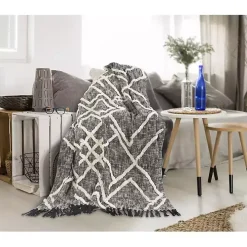 Black and White Cotton Geometric Tufted Throw