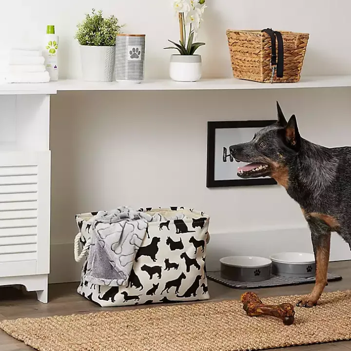 Black and White Dog Rectangular Pet Bin