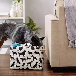 Black and White Dog Rectangular Pet Bin