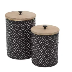 Black and White Embossed Diamond Jars, Set of 2