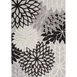 Black and White Floral Outdoor Area Rug, 5x7