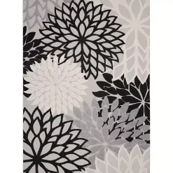 Black and White Floral Outdoor Area Rug, 7x10