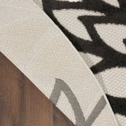 Black and White Floral Round Outdoor Area Rug, 5x5