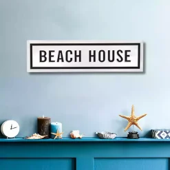 Black and White Metal Beach House Wall Sign
