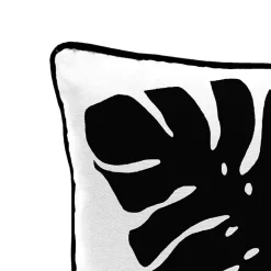 Black and White Palm Leaf Outdoor Pillow