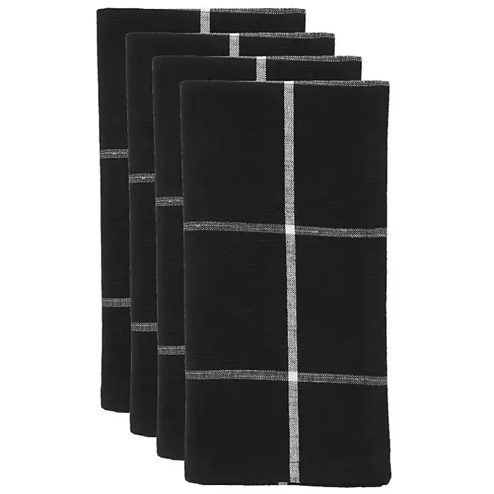 Black and White Plaid Cotton Napkins, Set of 4