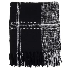 Black and White Plaid Fringed Throw