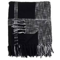 Black and White Plaid Fringed Throw