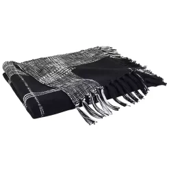 Black and White Plaid Fringed Throw