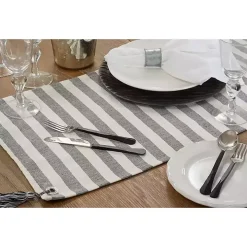 Black and White Rustic Stripe Tassel Table Runner
