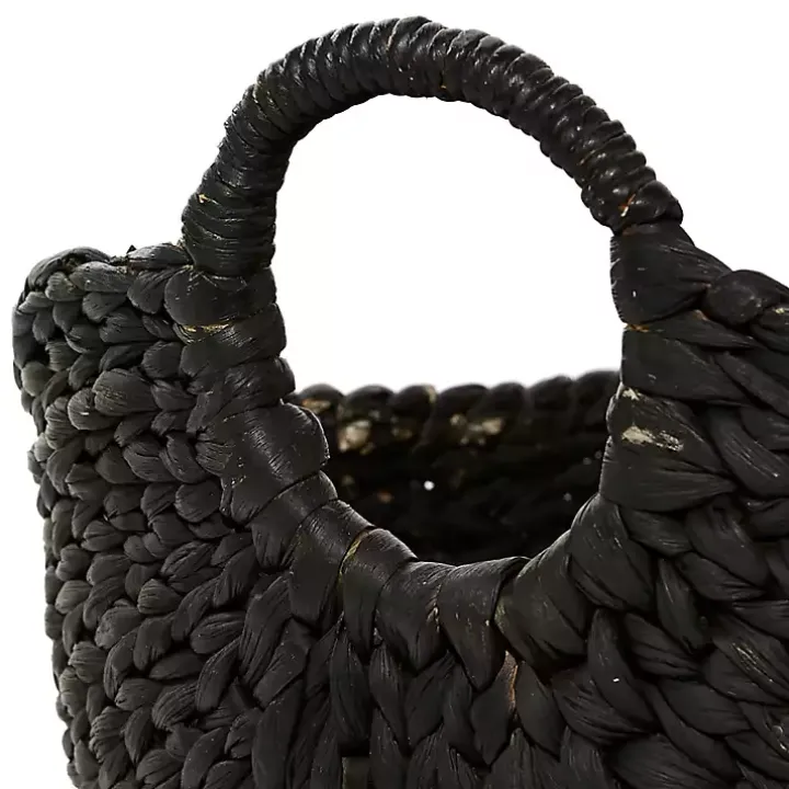 Black and White Seagrass Ring Handle Basket