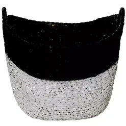 Black and White Seagrass Ring Handle Basket