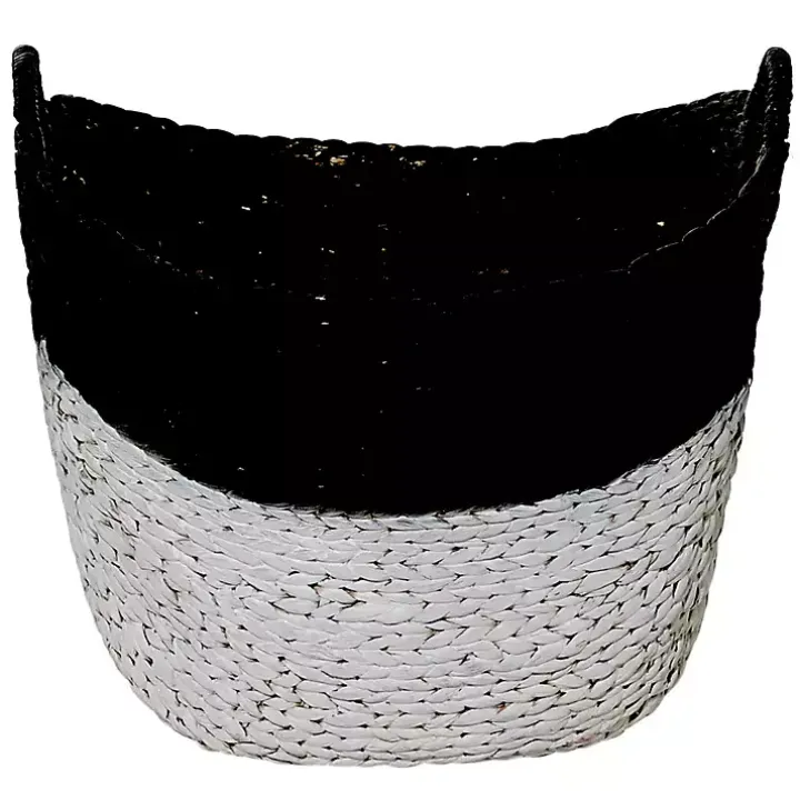 Black and White Seagrass Ring Handle Basket